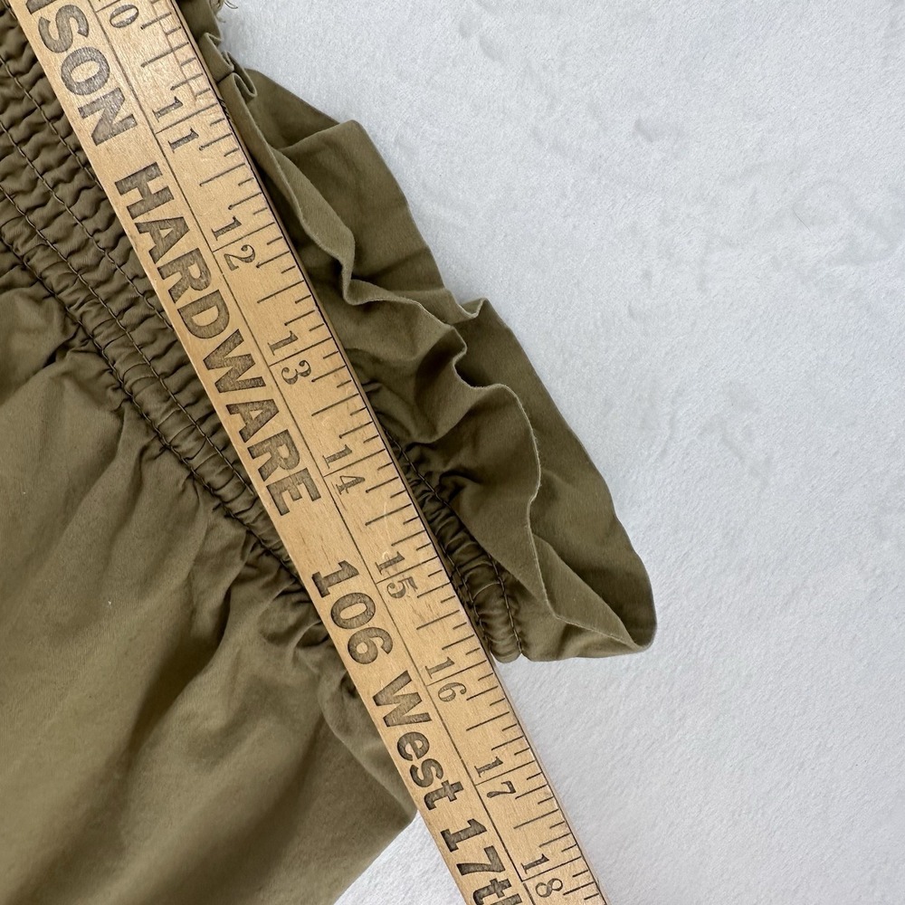 Anthropologie Scallop-Hem Shorts Size Medium Green Elastic Waist Pull On Cotton - Picture 7 of 10
